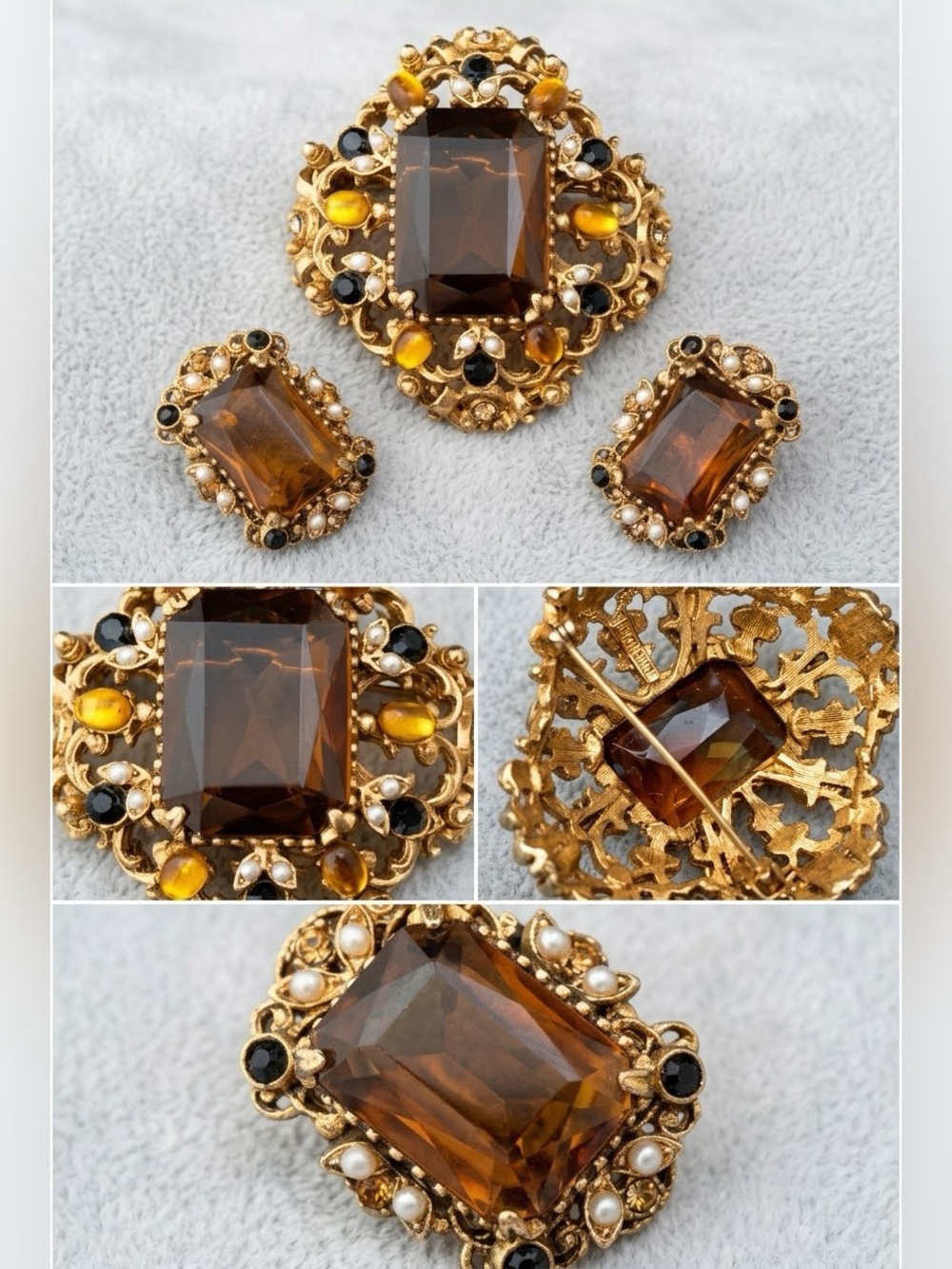 VTG ~FLORENZA Topaz Demi Parure Set